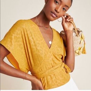Current Air mustard print wrap blouse